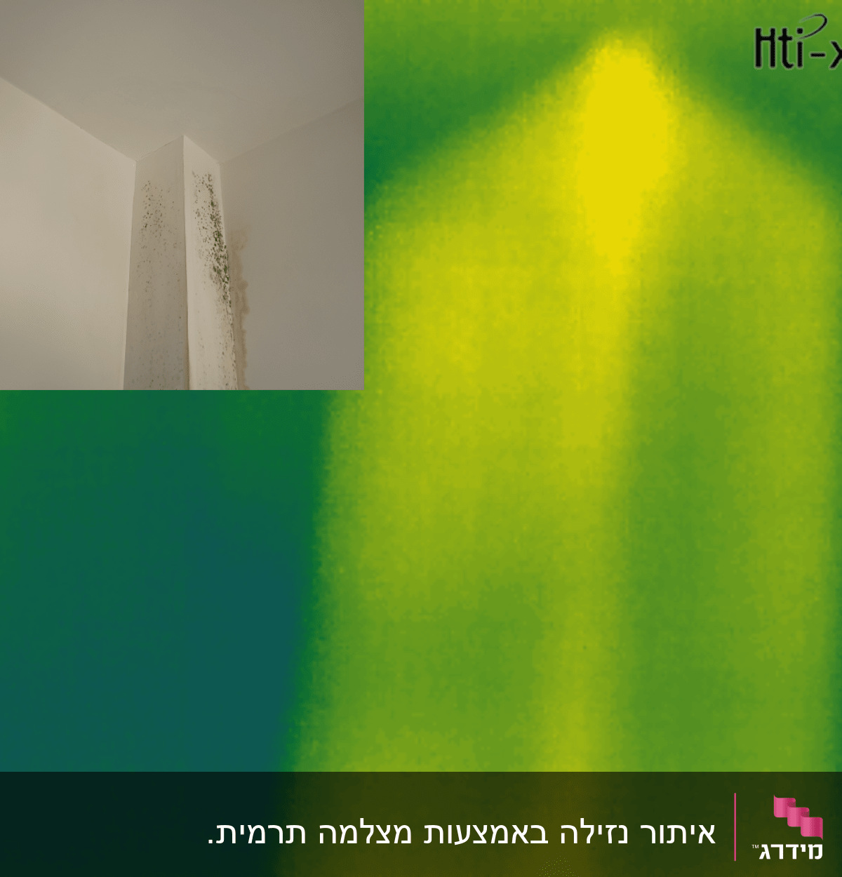 תמונה תרמית של קיר עם סימני רטיבות ועובש